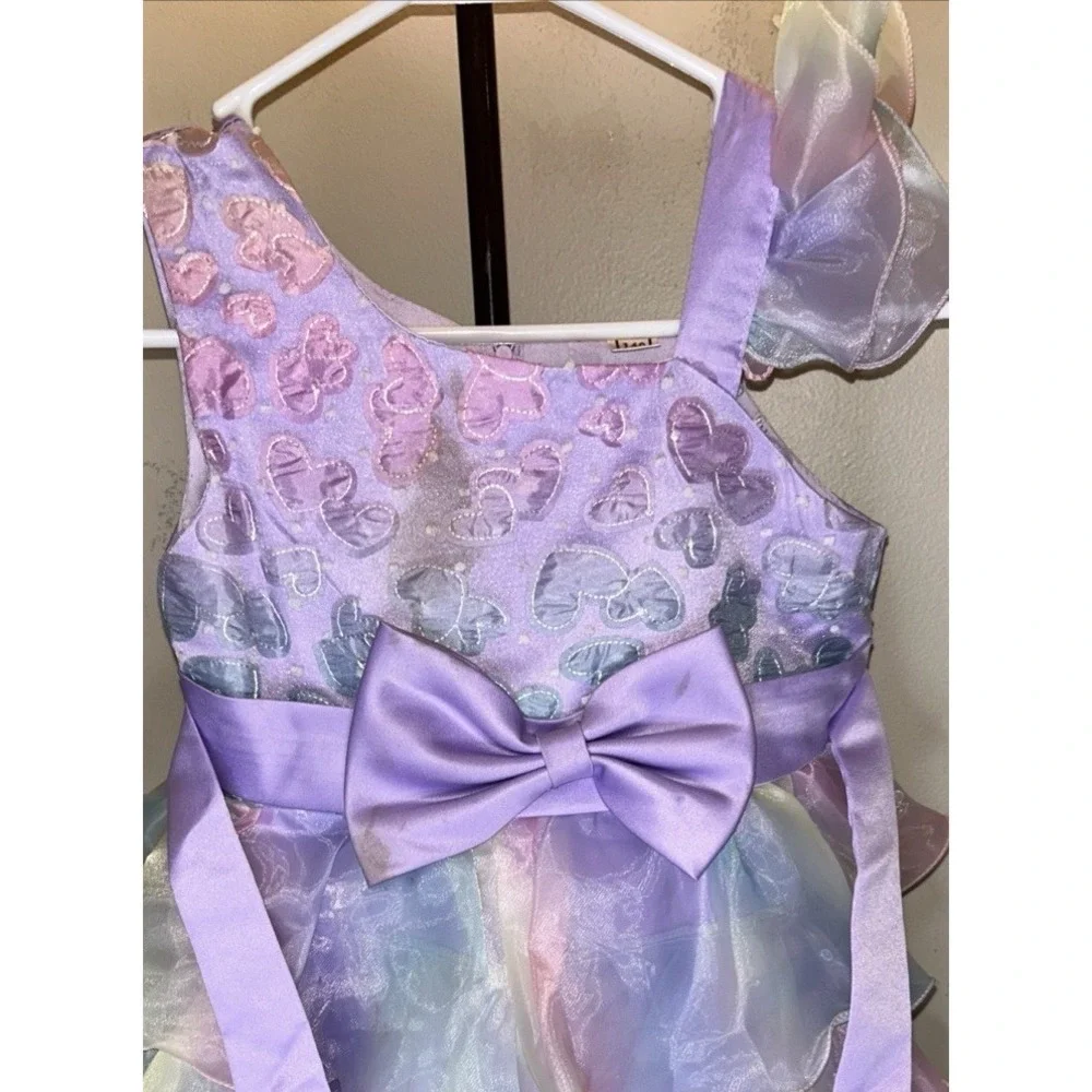 Girls Size 10 Pastel Rainbow Tiered Tulle Bow Party Dress Unbranded